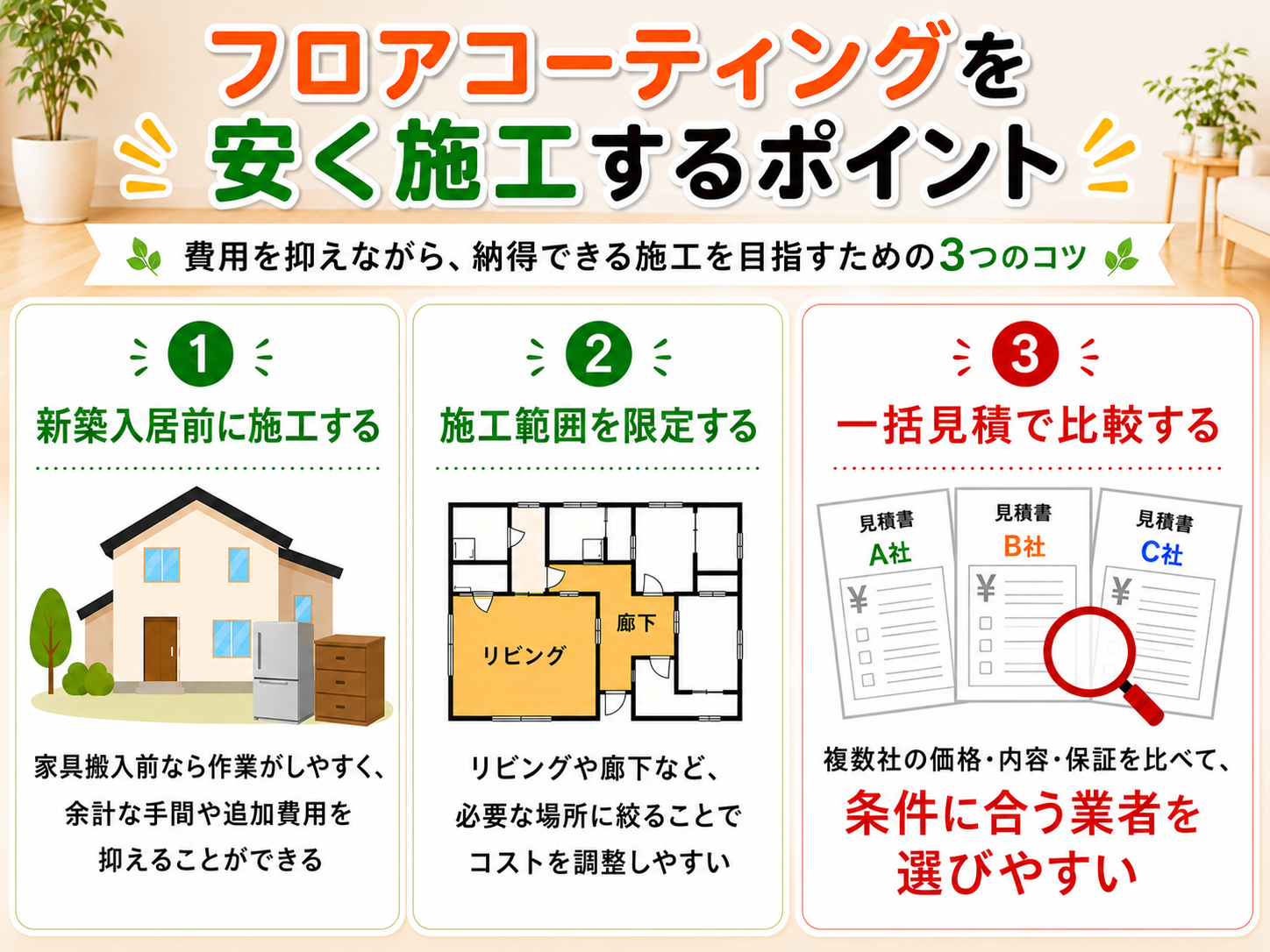 フロアコーティングを安く施工するポイント
